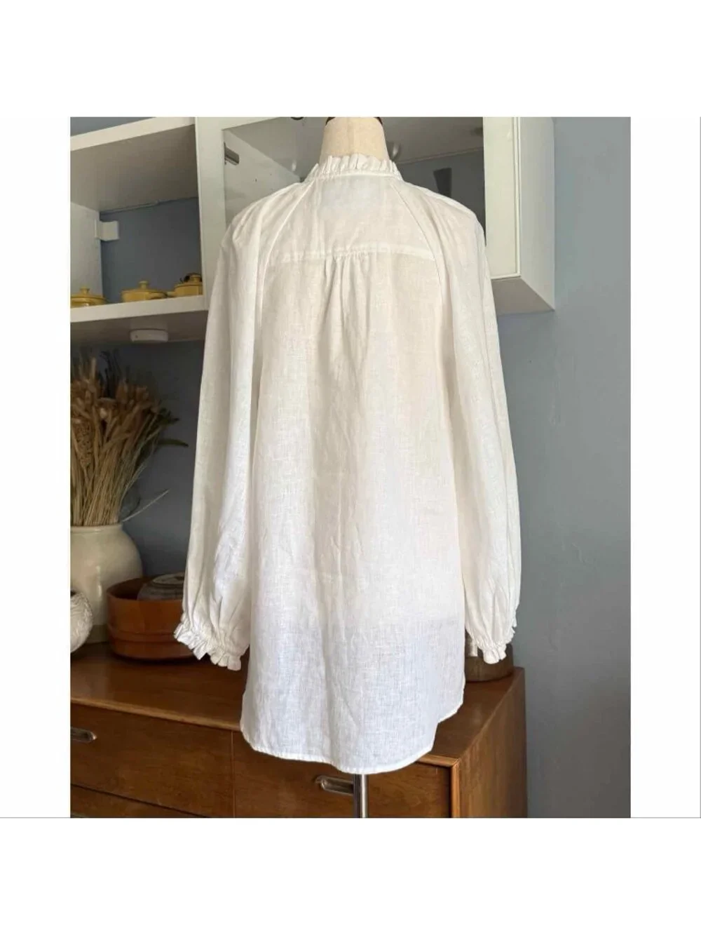 Anthropologie Maeve The Audie Linen Puff Sleeve Blouse White